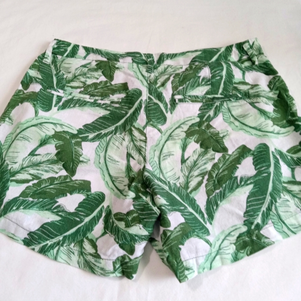 Old Navy Shorts Linen Philodendren Leaves Size 6 Green White - Picture 8 of 13